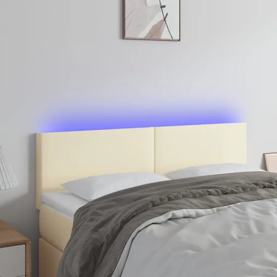 vidaXL Sengegavl med LED-lys 144x5x78/88 cm cremefarvet