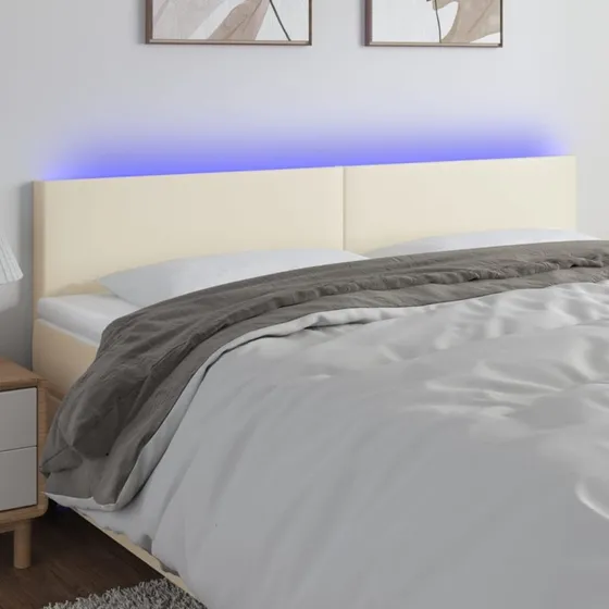 vidaXL Sengegavl med LED-lys 180x5x78/88 cm cremefarvet