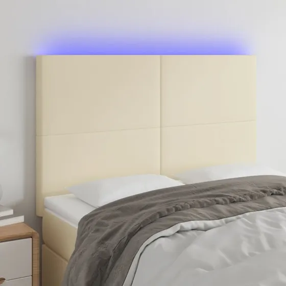 vidaXL Sengegavl med LED-lys 144x5x118/128 cm cremefarvet