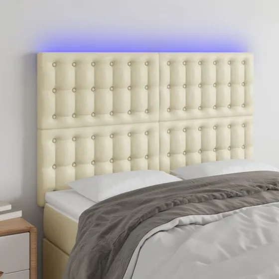 vidaXL Sengegavl med LED-lys 144x5x118/128 cm cremefarvet