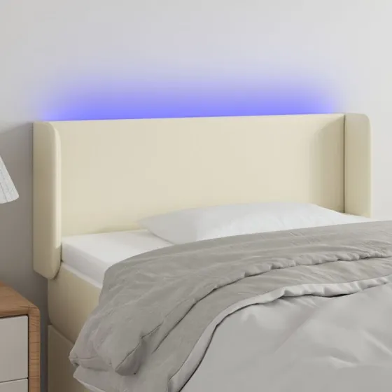 vidaXL Sengegavl med LED-lys 83x16x78/88 cm cremefarvet
