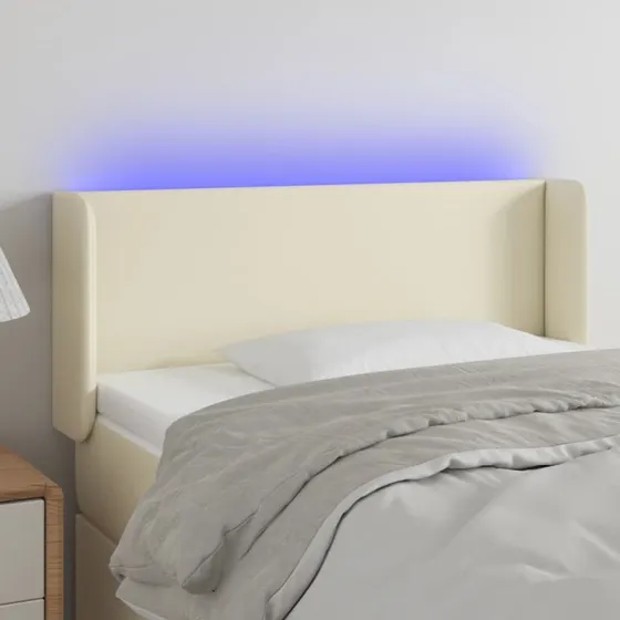 vidaXL Sengegavl med LED-lys 93x16x78/88 cm cremefarvet