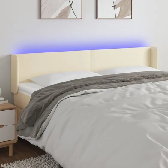 vidaXL Sengegavl med LED-lys 183x16x78/88 cm cremefarvet