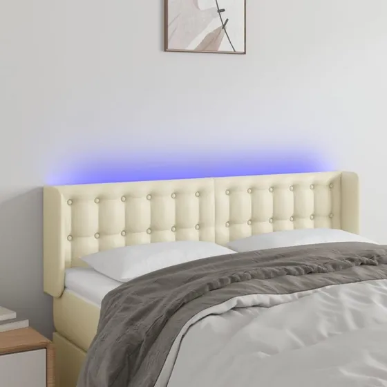 vidaXL Sengegavl med LED-lys 147x16x78/88 cm cremefarvet