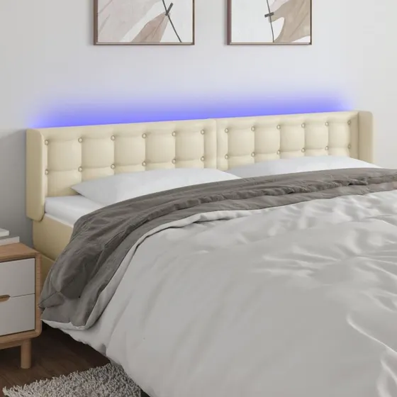 vidaXL Sengegavl med LED-lys 183x16x78/88 cm cremefarvet