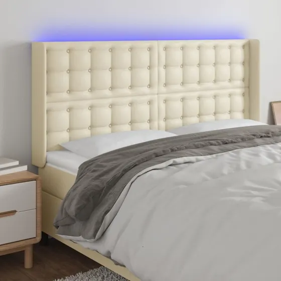vidaXL Sengegavl med LED-lys 163x16x118/128 cm cremefarvet