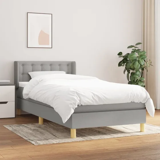 vidaXL Kontinentalseng 90x190 cm lysegrå med madras og justerbar sengegavl