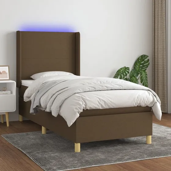 vidaXL Kontinentalseng 90x190 cm med LED-lys, mørkebrun