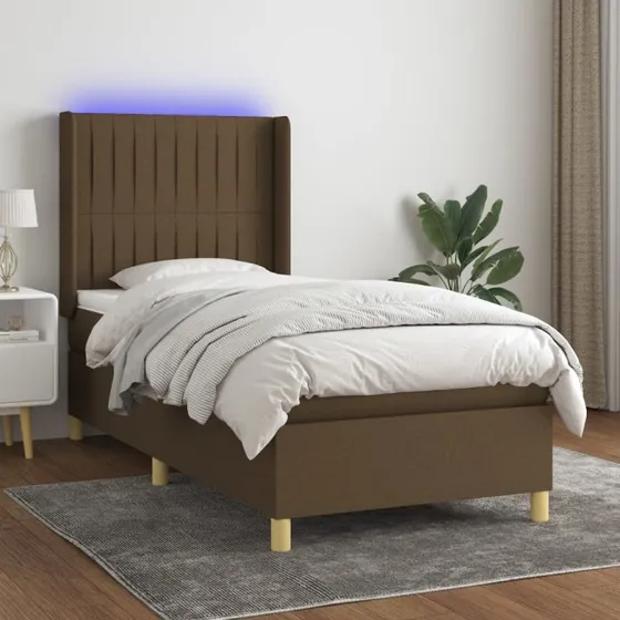 vidaXL Kontinentalseng 90x190 cm mørkebrun med LED-lys