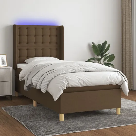 vidaXL Kontinentalseng 90x190 cm mørkebrun med LED-lys