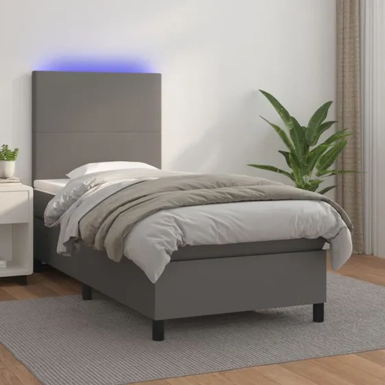 vidaXL Kontinentalseng 80x200 cm med LED-lys i gråt kunstlæder