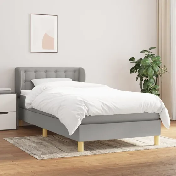 vidaXL Kontinentalseng 90x190 cm lysegrå med madras og justerbar sengegavl