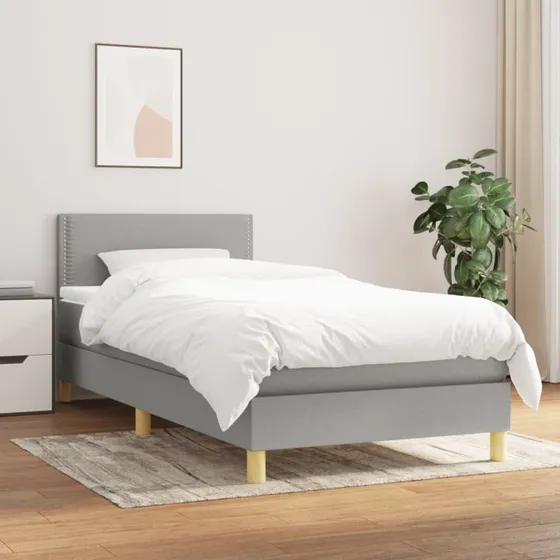 vidaXL Kontinentalseng 90x190 cm lysegrå med madras og justerbar sengegavl
