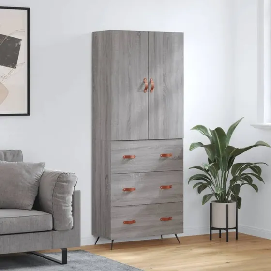 vidaXL Højskab 69,5x34x180 cm Konstrueret Træ Grå Sonoma-Eg, 3 Skuffer