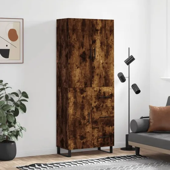 vidaXL Højskab 69,5x34x180 cm Røget Egetræ