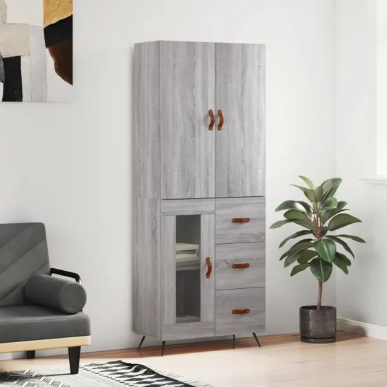 vidaXL Højskab 69,5x34x180 cm Konstrueret Træ Grå Sonoma-Ege