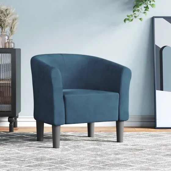 vidaXL Lænestol Velour Blå, Komfortabel Stol med Robust Træstel