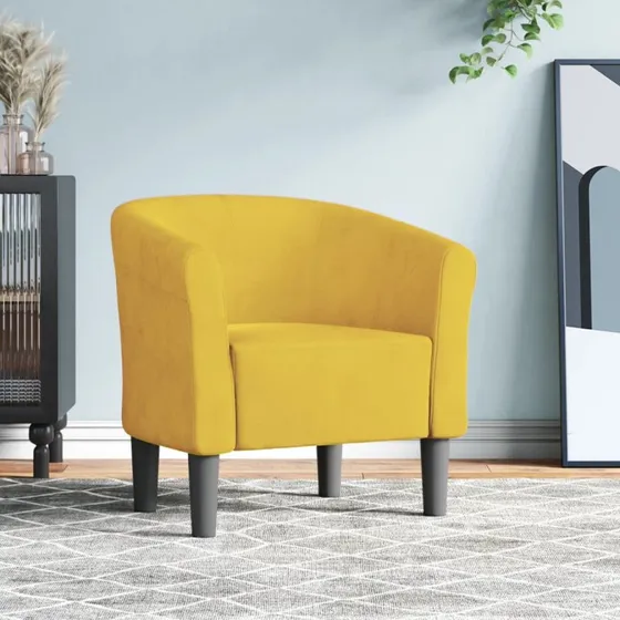 vidaXL Lænestol Velour Gul, Komfortabel Stol med Robust Træstel