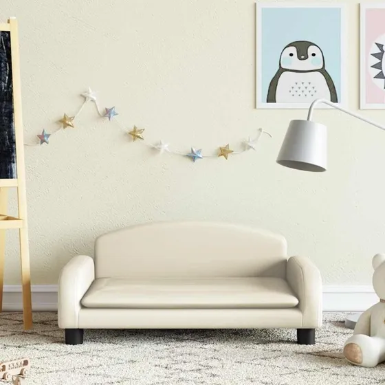 vidaXL børnesofa 70x45x30 cm kunstlæder cremefarvet