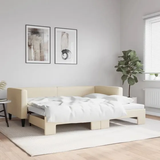 vidaXL Daybed med Udtræk 90x200 cm Creme