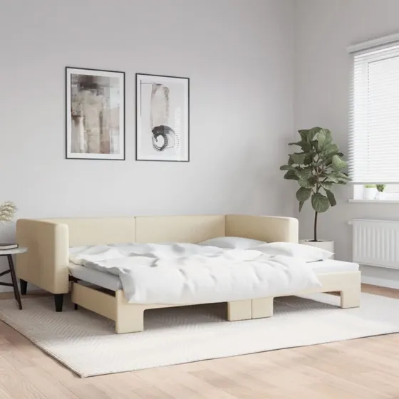 vidaXL Daybed med Udtræk 100x200 cm, Cremefarvet Stof