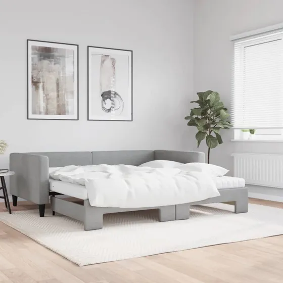 vidaXL Daybed med udtræk og madras 100x200 cm lysegrå