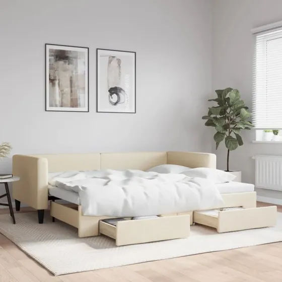 vidaXL Daybed med Udtræk og Skuffer 90x200 cm Creme