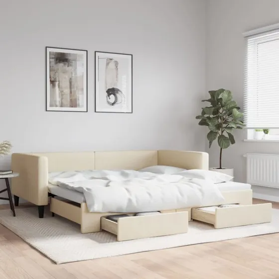 vidaXL Daybed med udtræk og skuffer 100x200 cm, cremefarvet