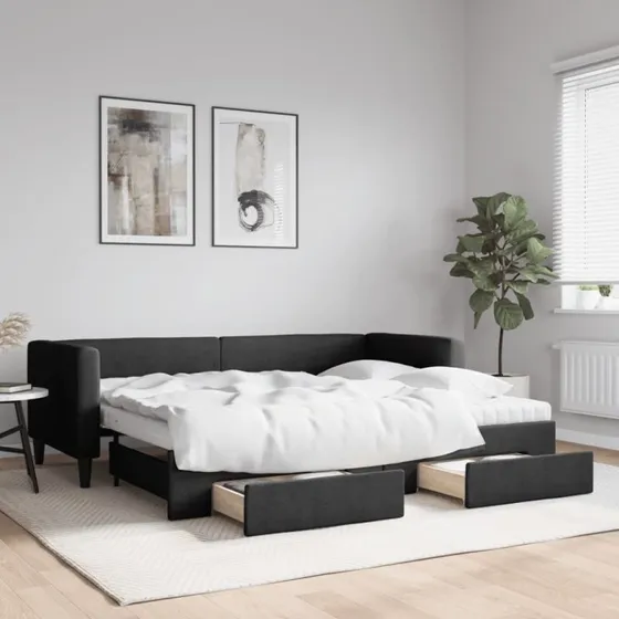 vidaXL Daybed med udtræk og skuffer 80x200 cm, sort
