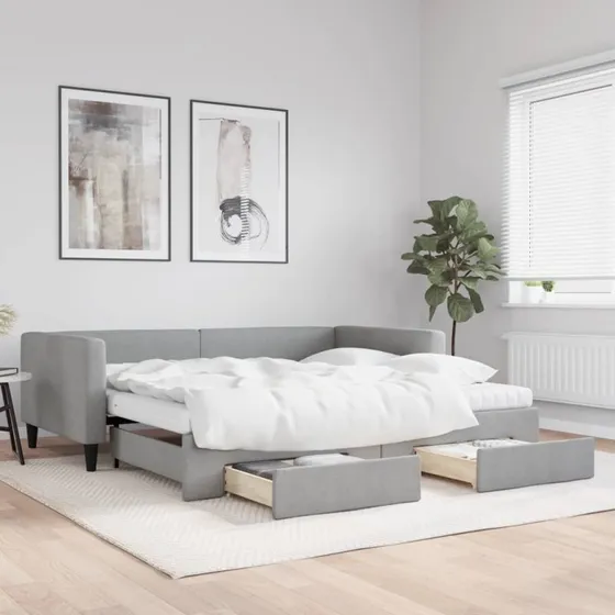 vidaXL Daybed med udtræk og skuffer 100x200 cm lysegrå