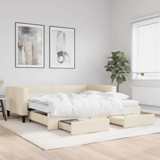 vidaXL Daybed med udtræk og skuffer 100x200 cm cremefarvet