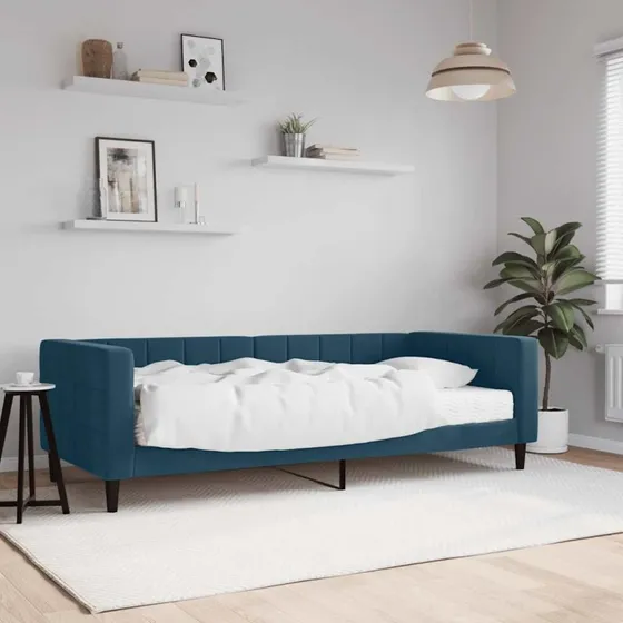 vidaXL Daybed med madras 90x200 cm blå velour