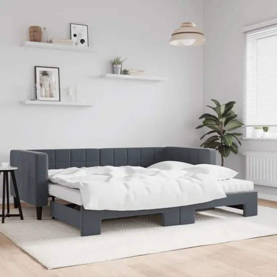 vidaXL Daybed med udtræk og madras 90x190 cm mørkegrå