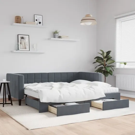 vidaXL Daybed med Udtræk og Skuffer 90x200 cm Mørkegrå
