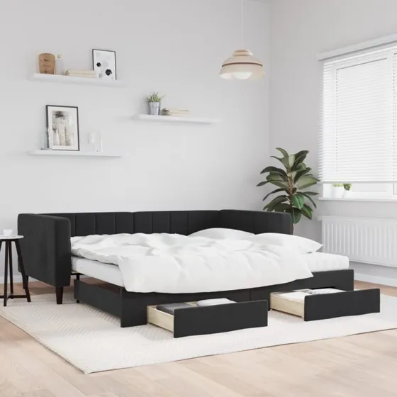 vidaXL Daybed med udtræk og skuffer 100x200 cm sort