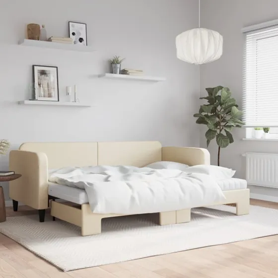 vidaXL daybed med udtræk og madras 80x200 cm cremefarvet