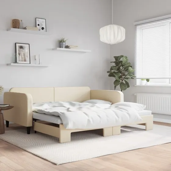 vidaXL Daybed med Udtræk 100x200 cm, Cremefarvet Stof
