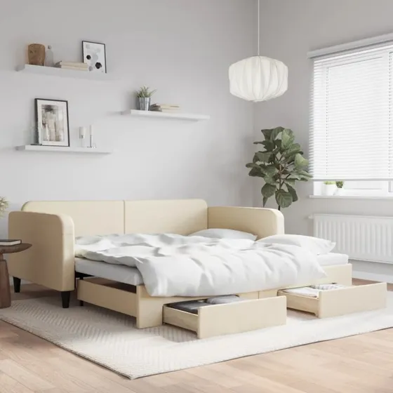 vidaXL Daybed med udtræk og skuffer 100x200 cm, cremefarvet