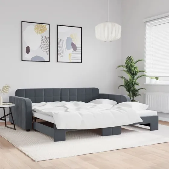vidaXL Daybed med Udtræk 100x200 cm, Mørkegrå Velour