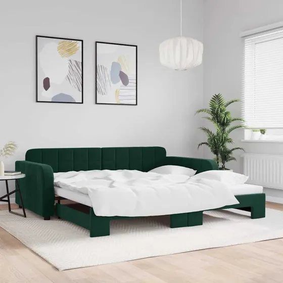 vidaXL Daybed med Udtræk 100x200 cm, Mørkegrøn Velour