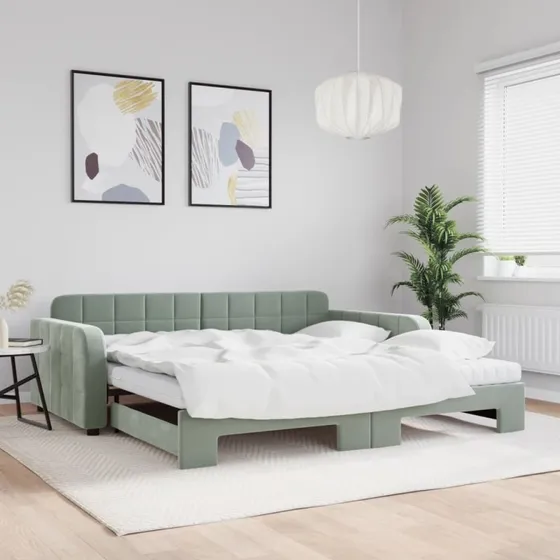 vidaXL Daybed med udtræk og madras 100x200 cm lysegrå
