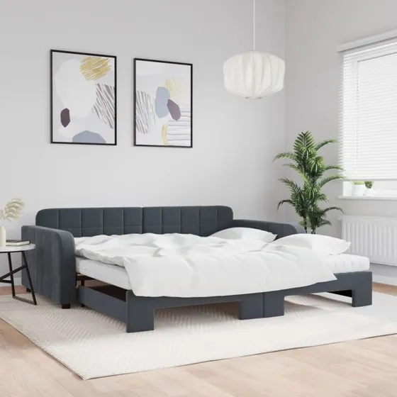 vidaXL Daybed med Udtræk og Madras 100x200 cm Mørkegrå