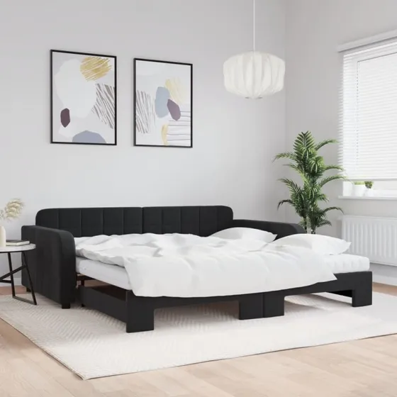 vidaXL Daybed med udtræk og madras 100x200 cm sort