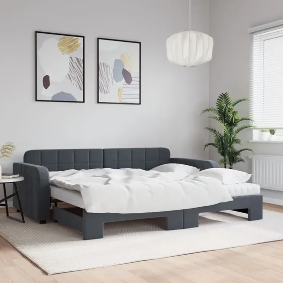 vidaXL Daybed med udtræk og madras 90x190 cm mørkegrå