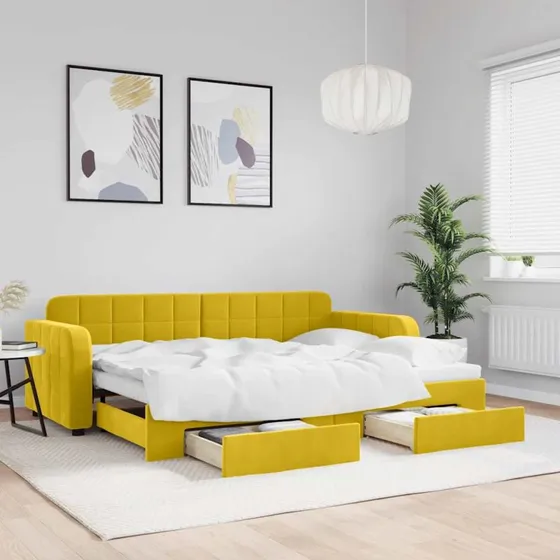 vidaXL Daybed med udtræk og skuffer 80x200 cm, gul