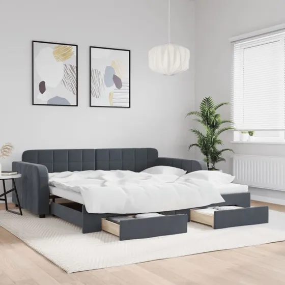 vidaXL Daybed med Udtræk og Skuffer 100x200 cm Mørkegrå