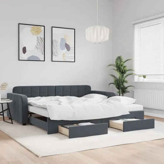 vidaXL Daybed med udtræk og skuffer 100x200 cm mørkegrå