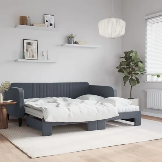 vidaXL Daybed med udtræk og madras 90x190 cm mørkegrå