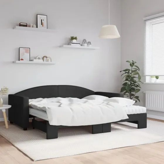 vidaXL daybed med udtræk og madras 90x190 cm, sort