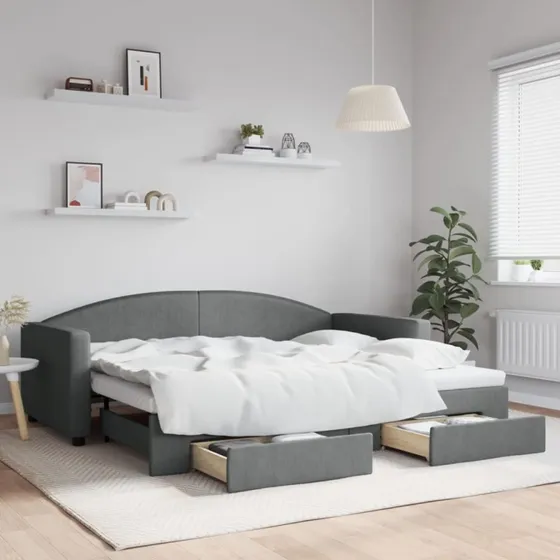 vidaXL Daybed med udtræk og skuffer 90x200 cm mørkegrå